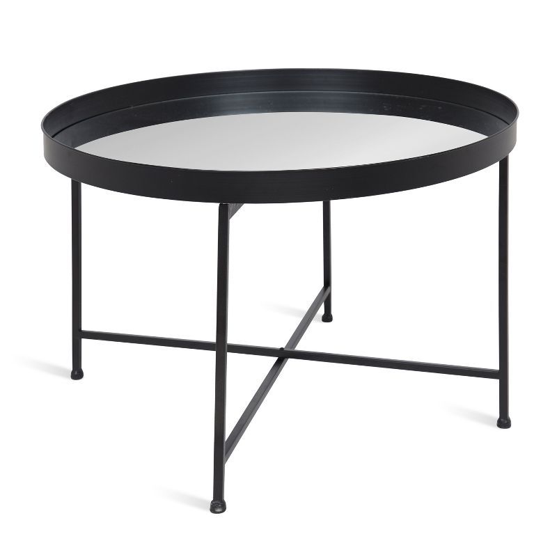 Elegant Round Mirrored Wood & Glass Coffee Table