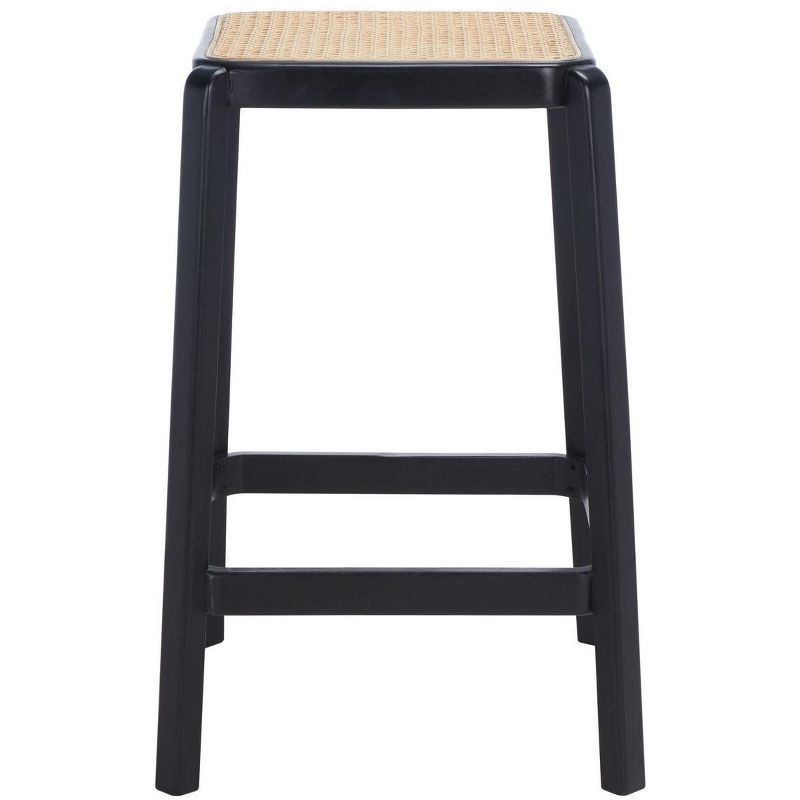 Black Beech Wood and Cane Backless Counter Stool