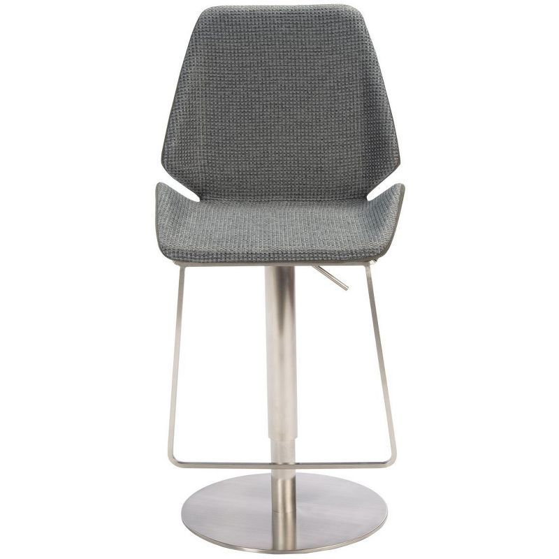 Adjustable Saddle Style Gray Leather & Metal Bar Stool