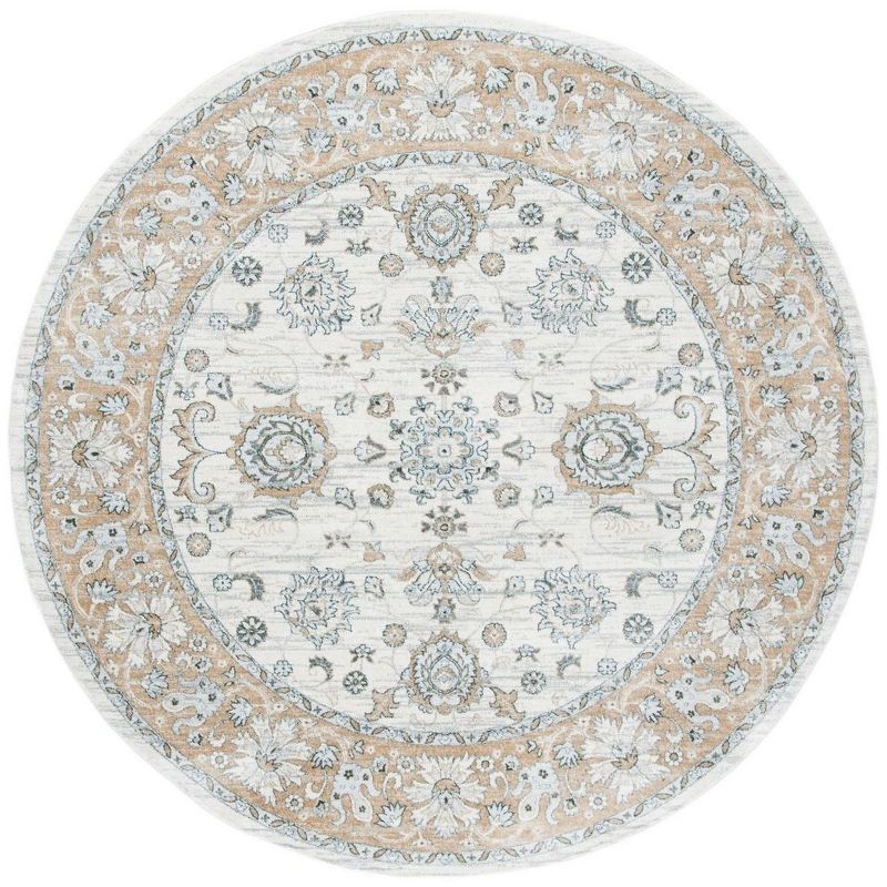 Isabella Cream and Beige Round Synthetic Oriental Area Rug