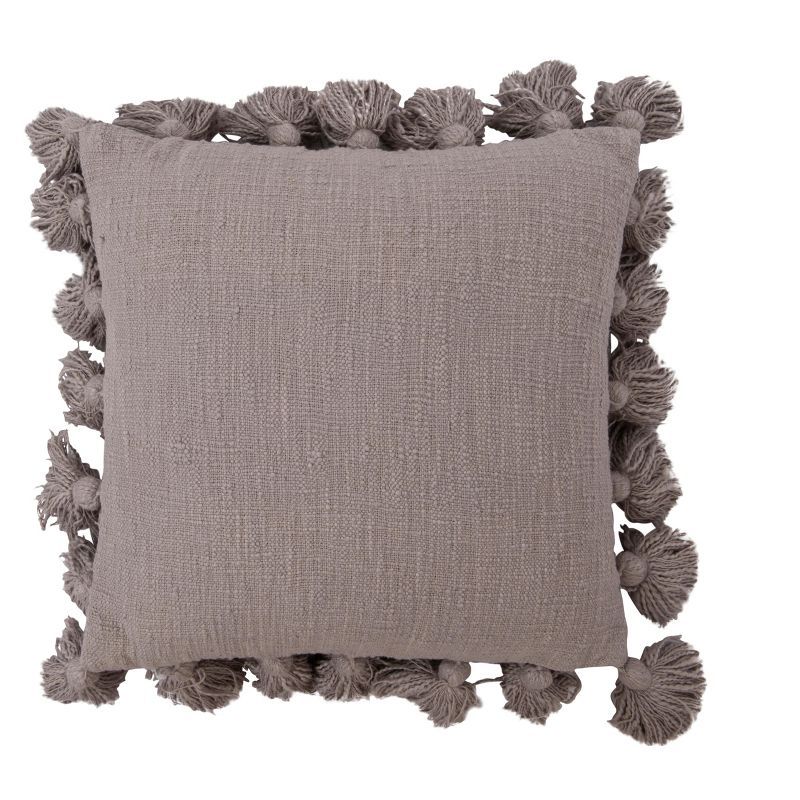 Gray Square Cotton Slub Pillow with Tassels