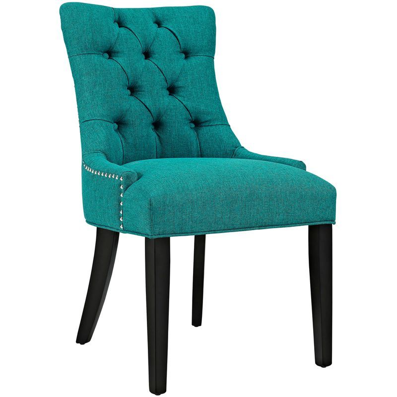 Teal Upholstered Parsons Side Chair with Wood Legs