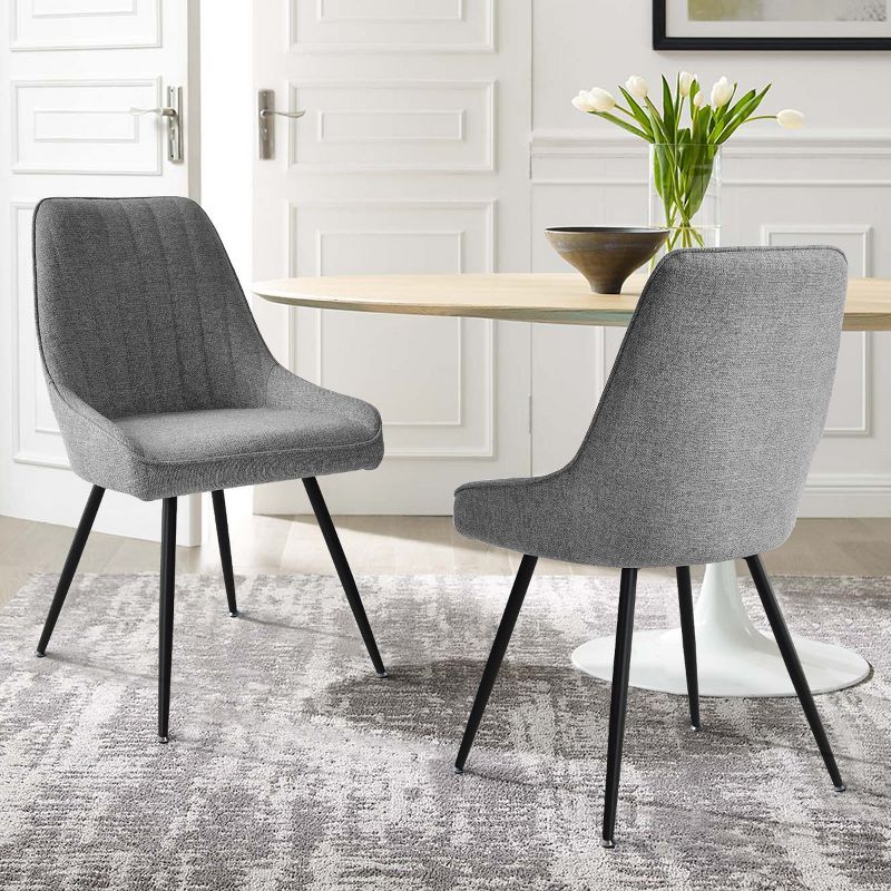 Gray Faux Leather Upholstered Dining Arm Chair with Metal Legs