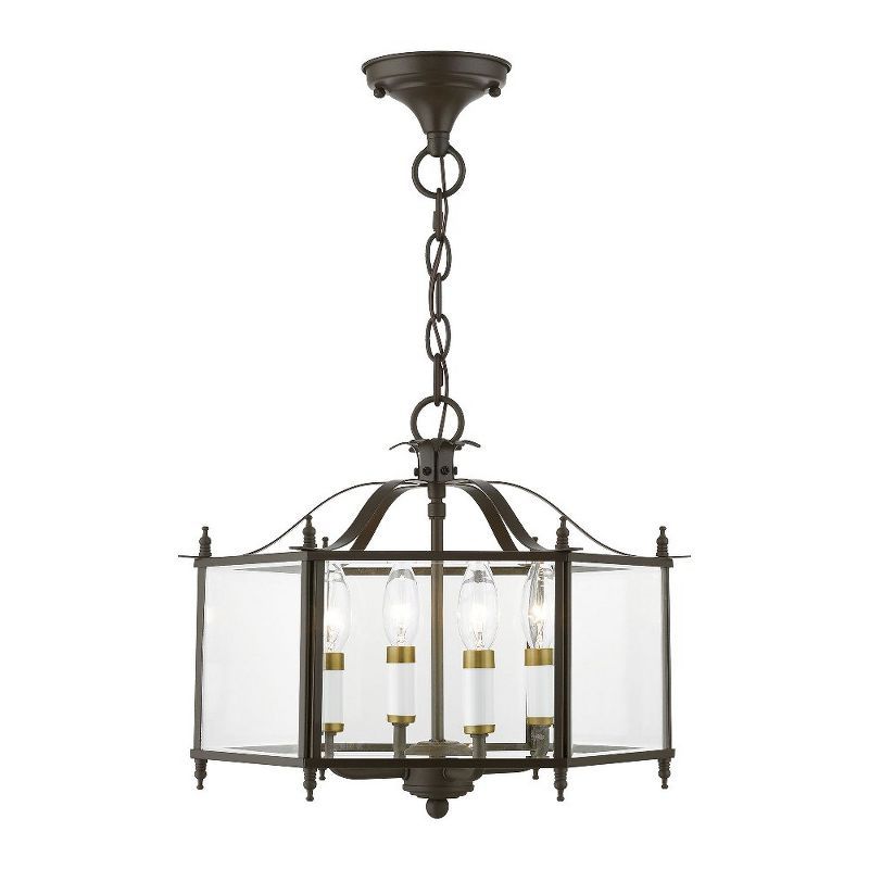 English Bronze and Antique Brass Glass Pendant Light