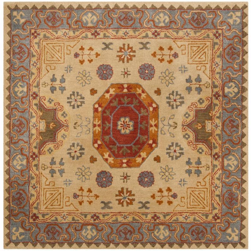 Heritage Beige and Multicolor Hand-Tufted Wool Square Rug
