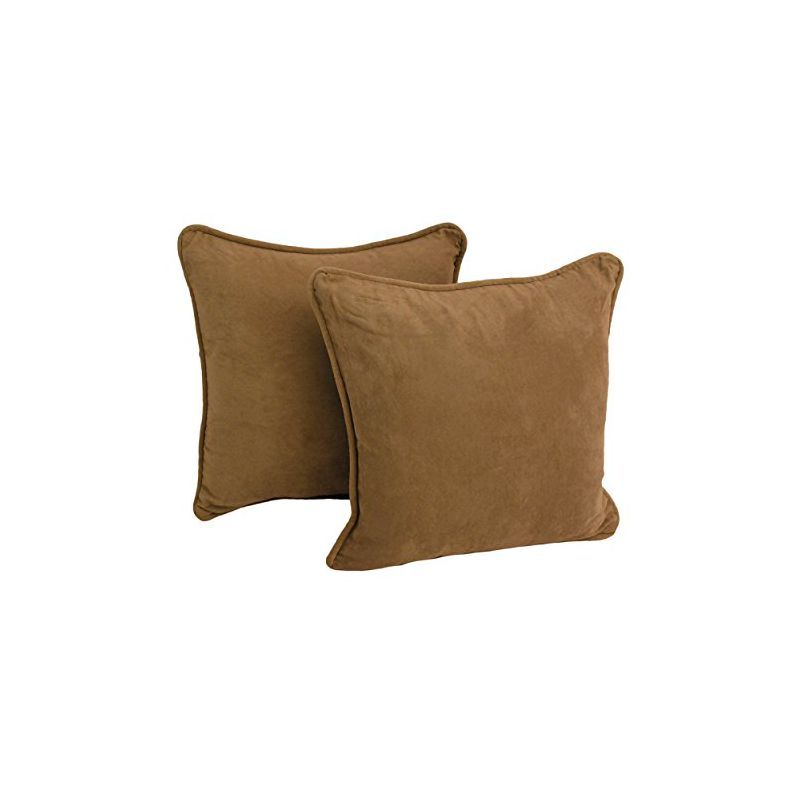 Saddle Brown Microsuede Double-Corded Square Throw Pillows, Set of 2