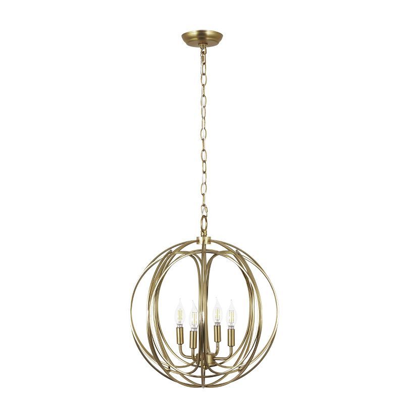 Satin Brass 4-Light Globe Chandelier with Candle Bulbs