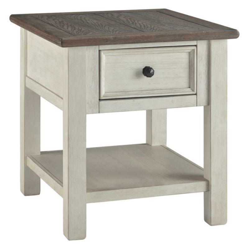 Two-Tone Brown and White Rectangular Wood End Table with Storage