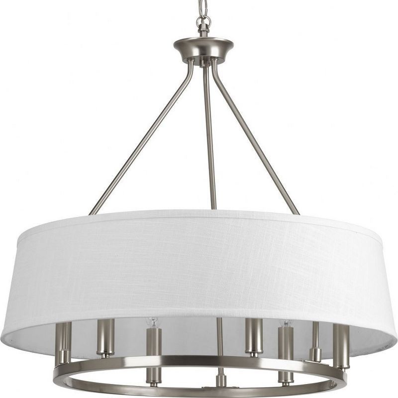 Cherish 6-Light Brushed Nickel Chandelier with White Linen Shade