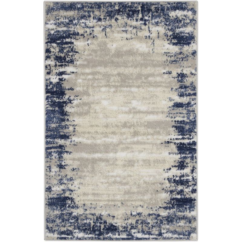 Ivory and Navy Rectangular Synthetic Area Rug 2'6" x 4'