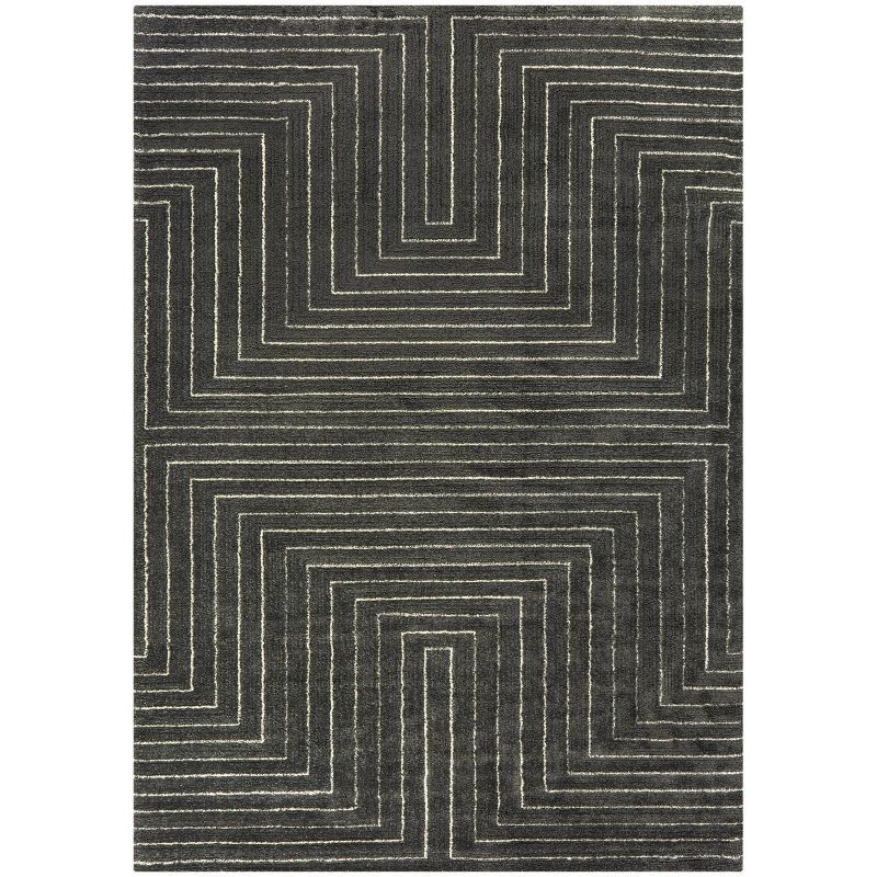 Luxurious Handmade Charcoal Geometric Synthetic Area Rug