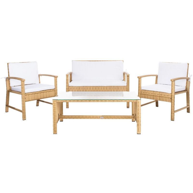 Krissy Natural Wicker and White 4-Piece Outdoor Conversation Set