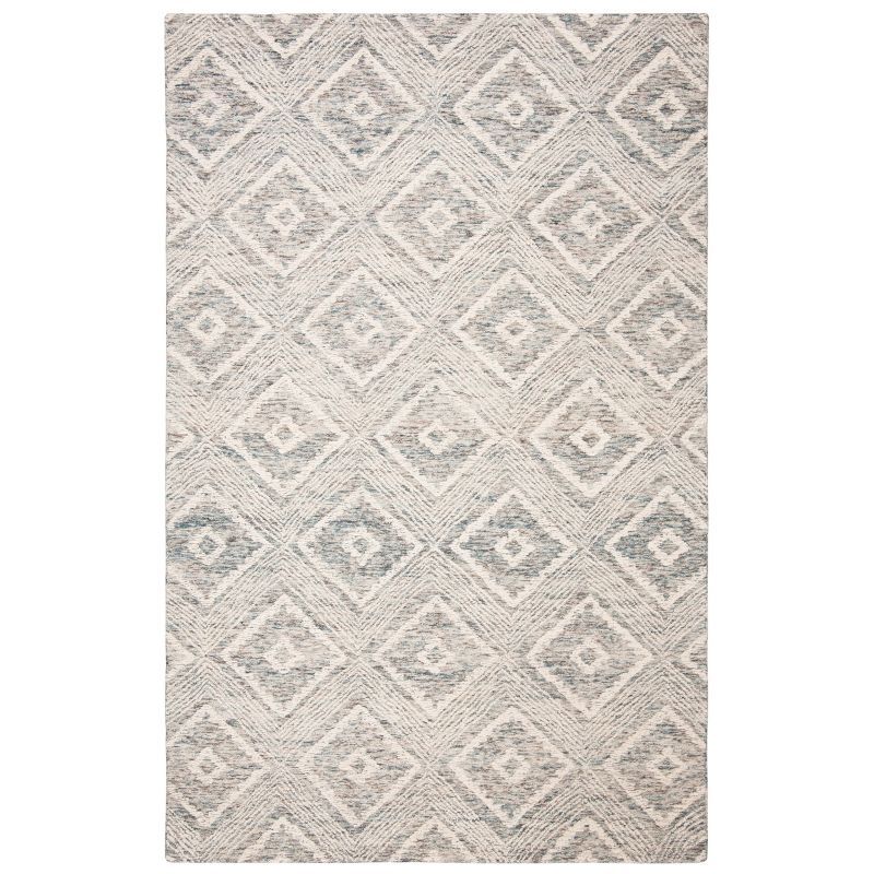 Ivory and Denim Abstract Handmade Wool 8' x 10' Area Rug