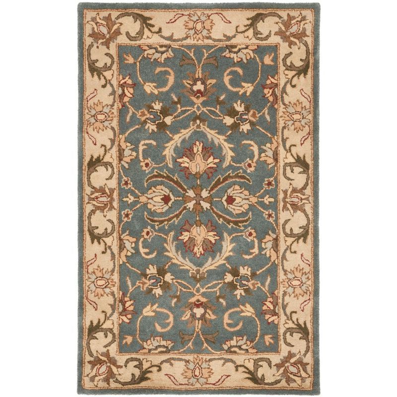 Elegant Blue and Beige Hand-Tufted Wool Rectangular Rug