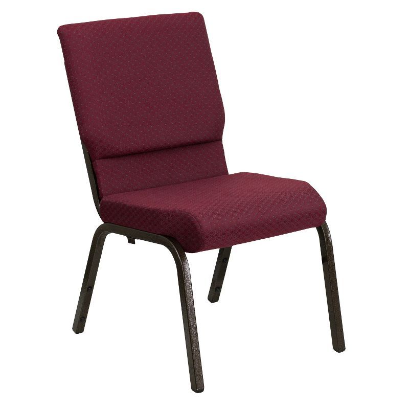 Burgundy Patterned Fabric Stacking Guest Chair with Gold Vein Metal Frame