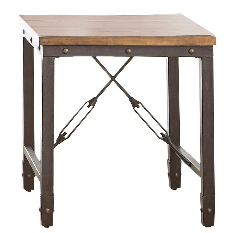 Antiqued Honey Brown Industrial Square End Table