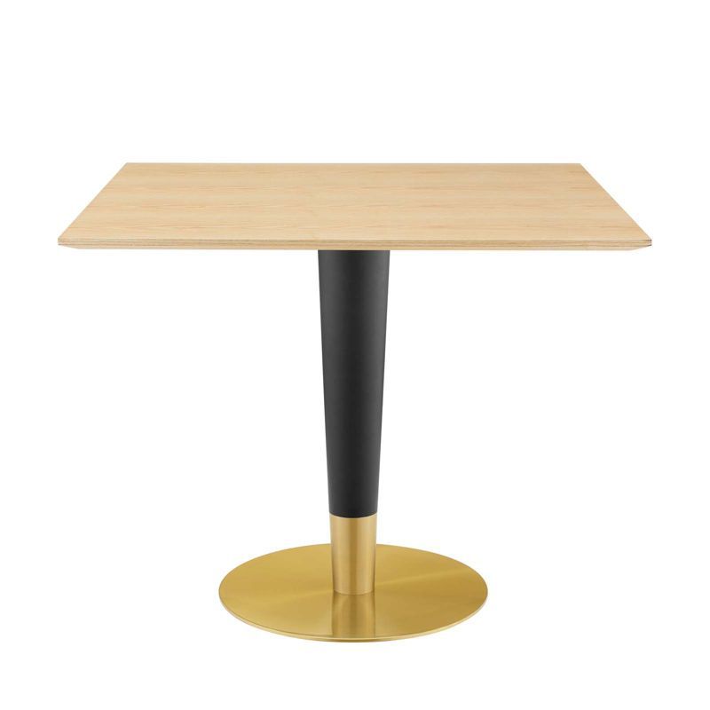 Natural Wood and Gold Square Dining Table