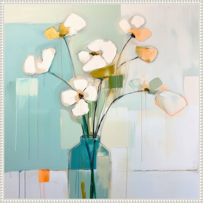 30"x30" Abstract Floral Canvas Art in White Floater Frame