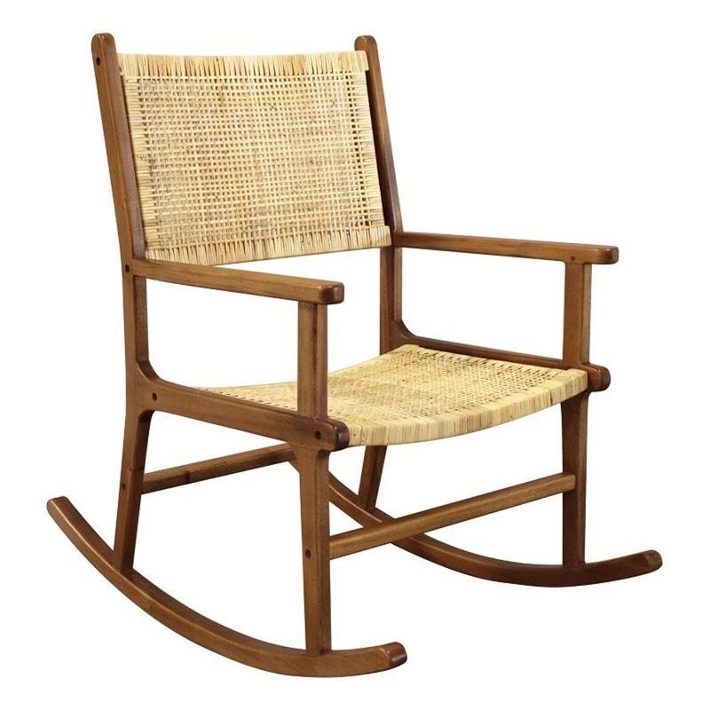 Karson Caramel Mahogany and Rattan Rocking Chair