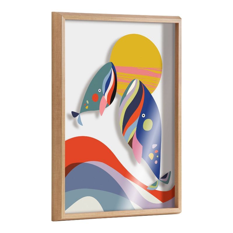 Modern Colorful Whales Framed Glass Art Print