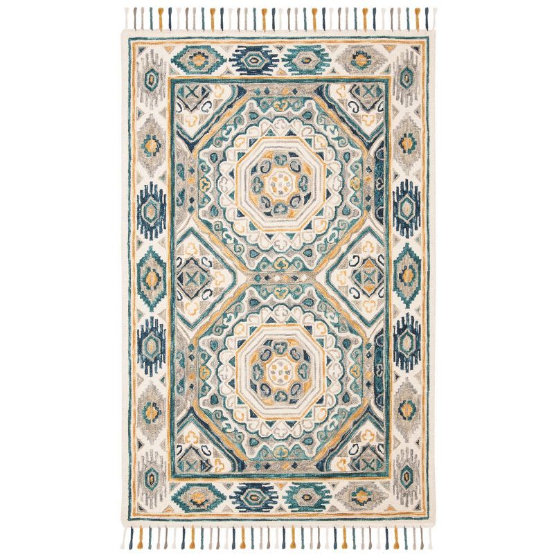 Ivory and Charcoal Bohemian Wool Area Rug