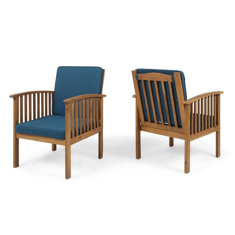 Set of 2 Dark Teal Cushioned Acacia Wood Outdoor Club Chairs