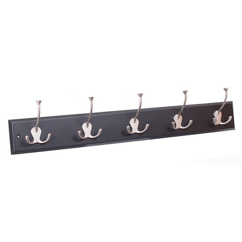 Black Wall Mount Coat Rack with Satin Nickel Hooks