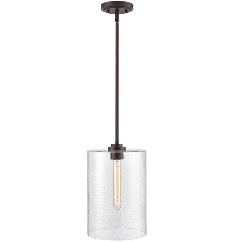 Mini Rubbed Bronze Glass Pendant Light with Satin Nickel Finish