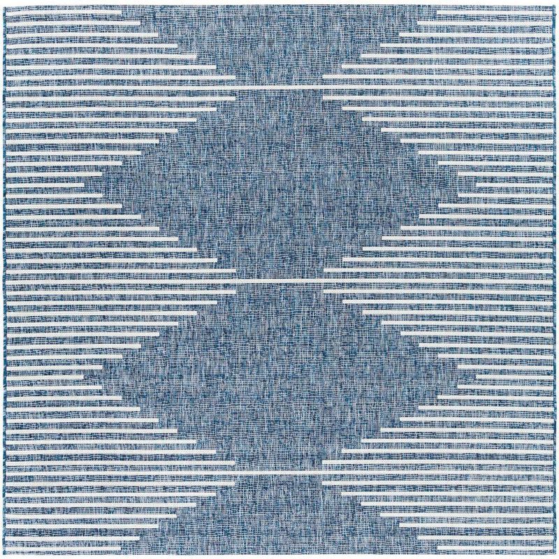 Okswerd Bright Blue Geometric Square Stain-Resistant Area Rug