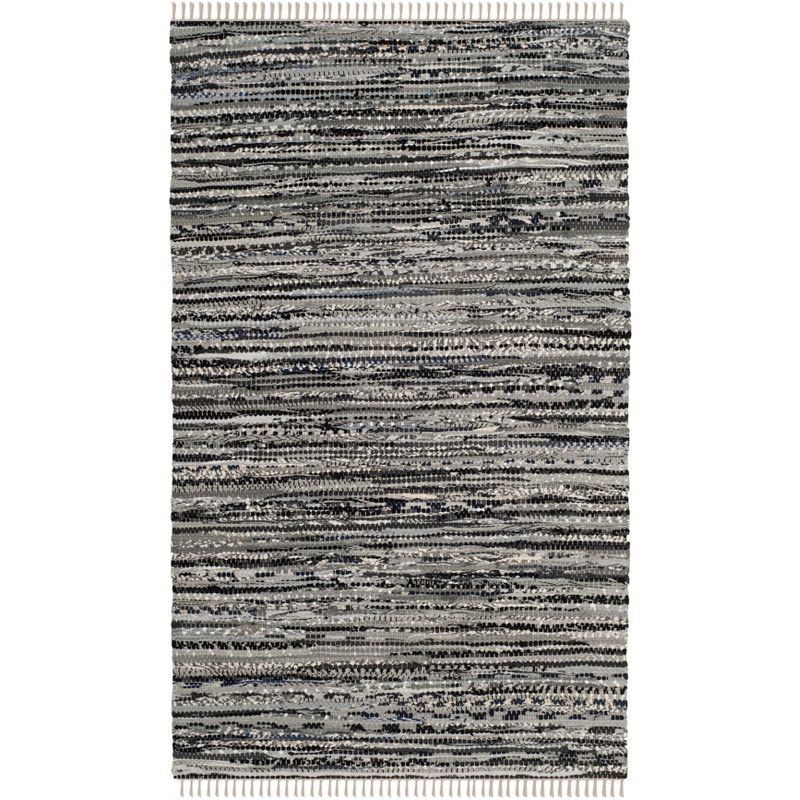 Gray Round Handmade Cotton Stripe Area Rug, 3' x 5'