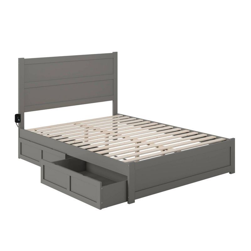 Gray Queen Wood Platform Bed with Storage Drawers