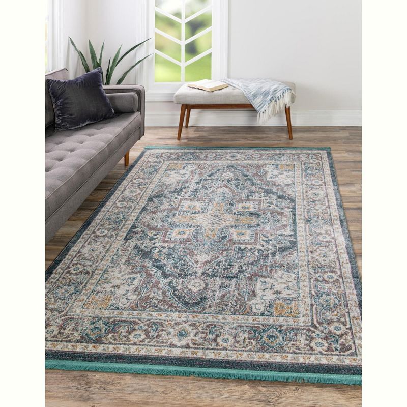 Gray and Blue Synthetic Rectangular 8' x 10' Stain-resistant Area Rug