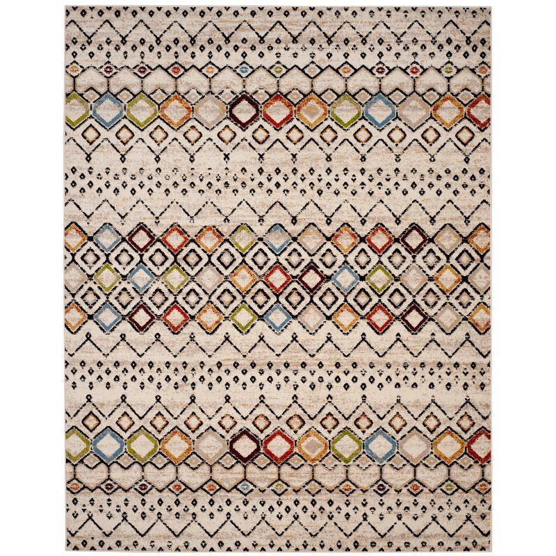 Ivory and Multi Geometric 8' x 10' Hand-Knotted Easy Care Rug