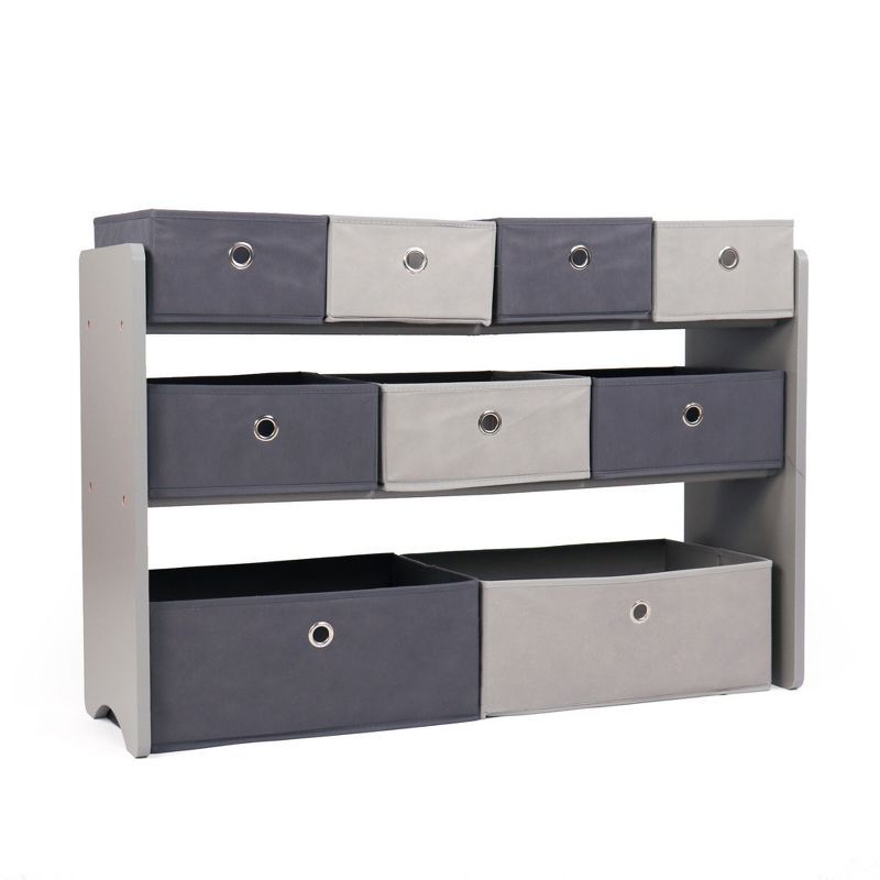 Gray 3-Tier Kids' Toy Organizer with 9 Fabric Bins