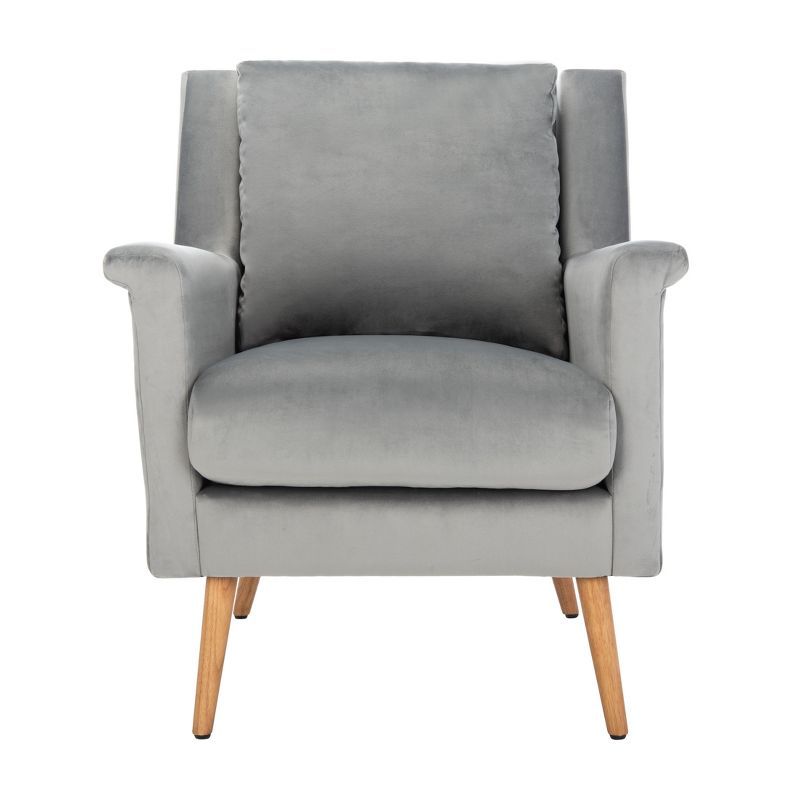 Stone Velvet and Natural Oak Mid-Century Modern Accent Chair