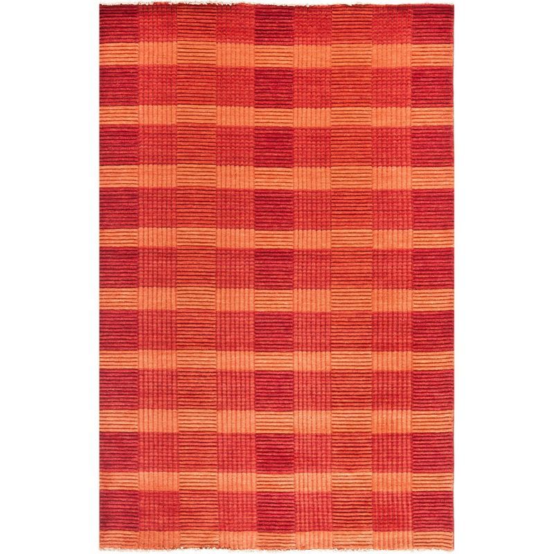 Hand-Knotted Geometric Red Wool Area Rug 59" x 84"