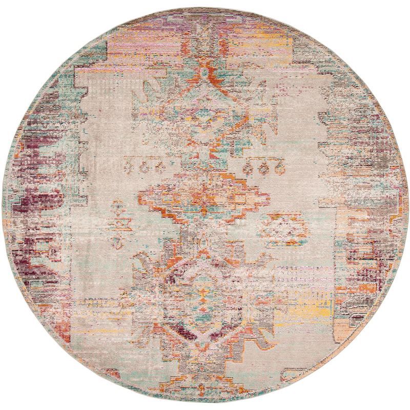 Elysian Distressed Grey 7' Round Synthetic Oriental Rug