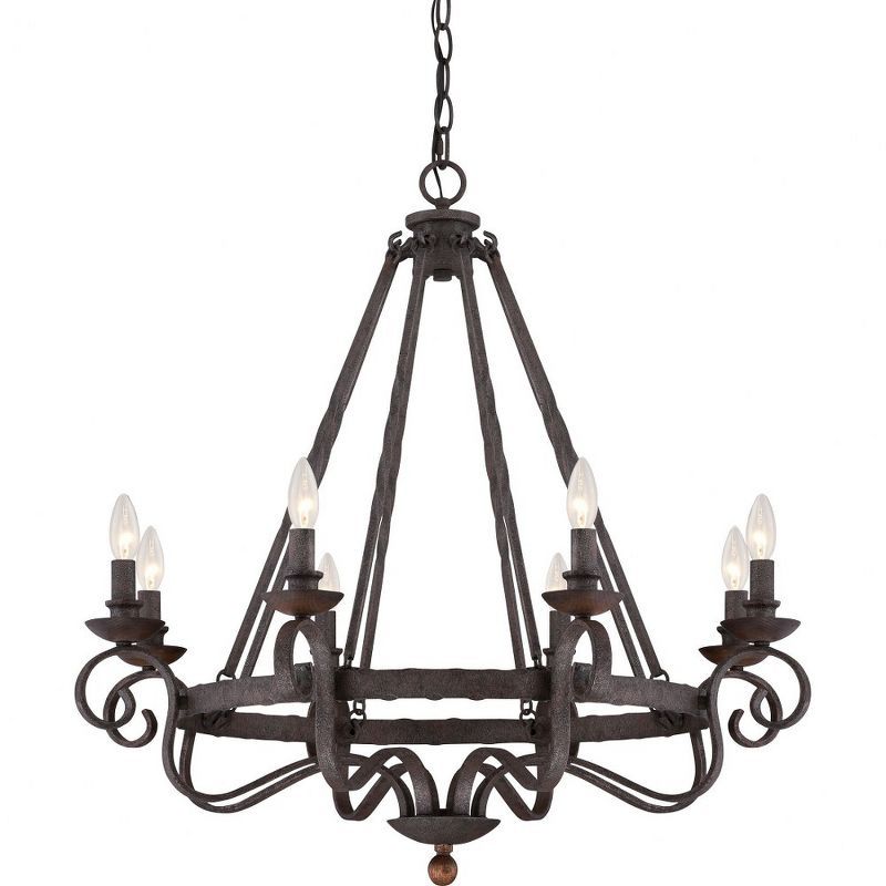 Noble Rustic Black 8-Light Chandelier with Dark Walnut Accents