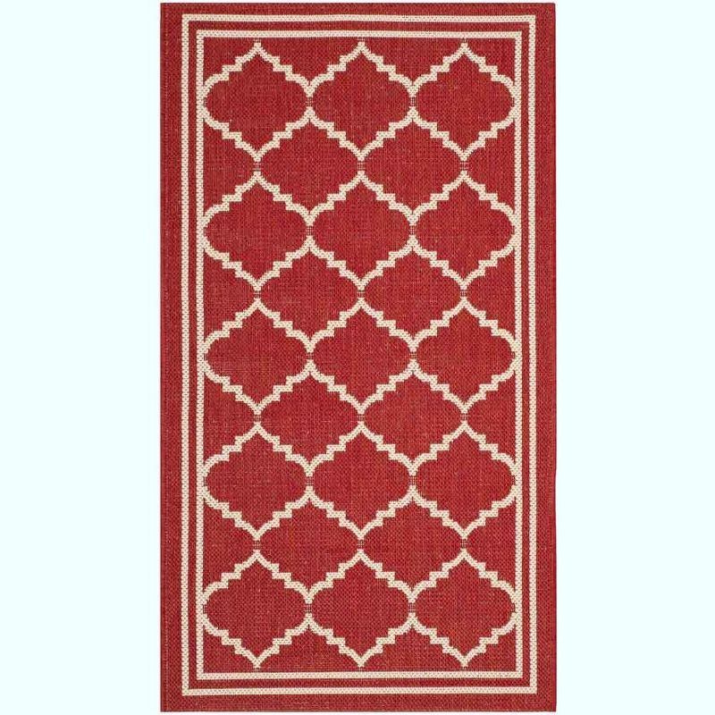 Round Red Synthetic Easy Care Stain-Resistant Rug