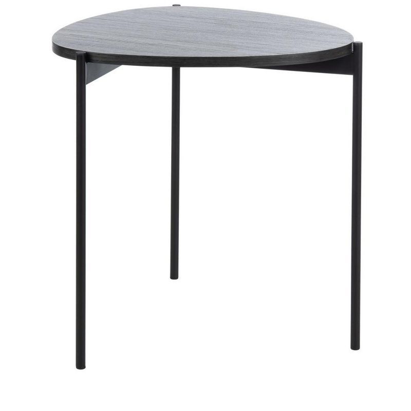 Transitional Triangular Dark Grey Oak Side Table with Black Iron Legs