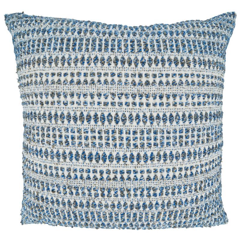 Blue and White Woven Cotton Polyester Pillow Cover