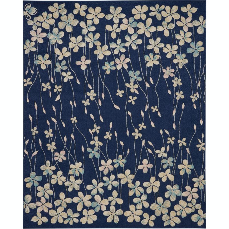 Navy Floral Bliss 8' x 10' Viscose Blend Easy-Care Area Rug