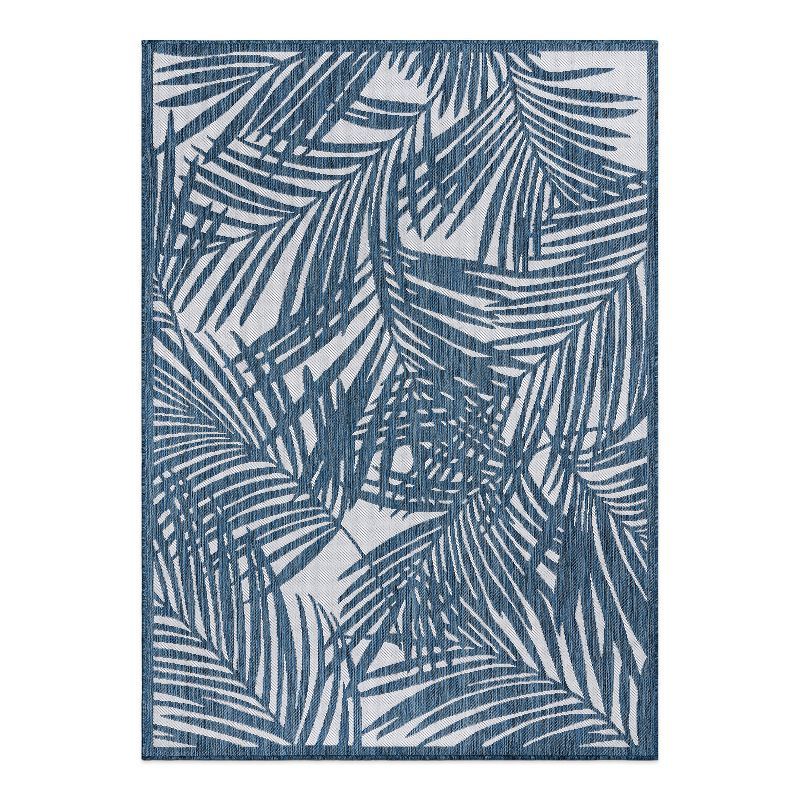 Navy Palm Leaf Flat Woven Synthetic Indoor/Outdoor Rug 5' x 7'
