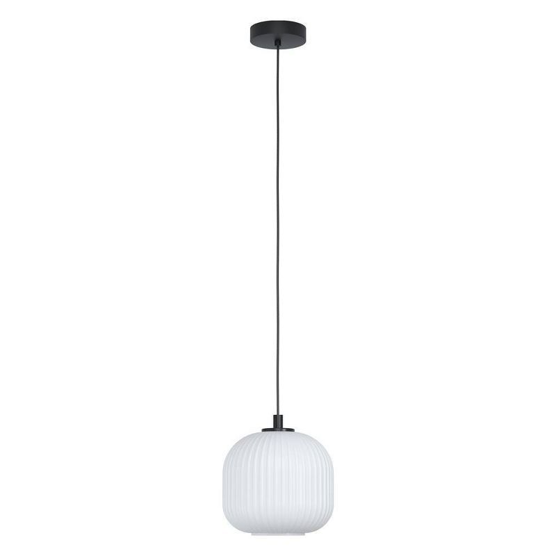 Mantunalle 8'' Black Mini Pendant with White Ribbon Glass Shade