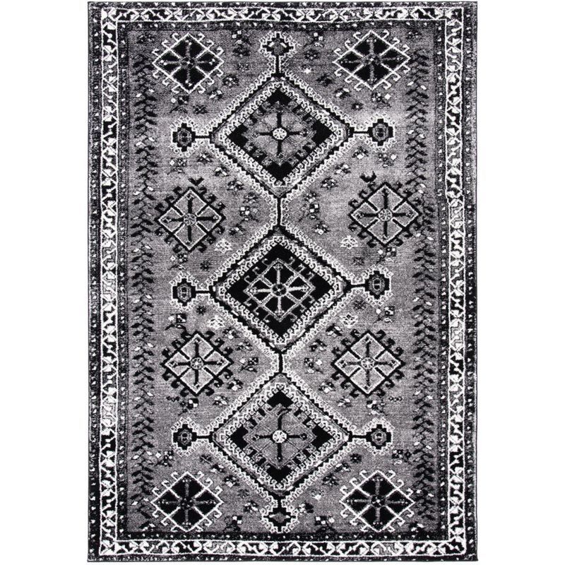 Vintage Black and Gray Hand-knotted Round Area Rug