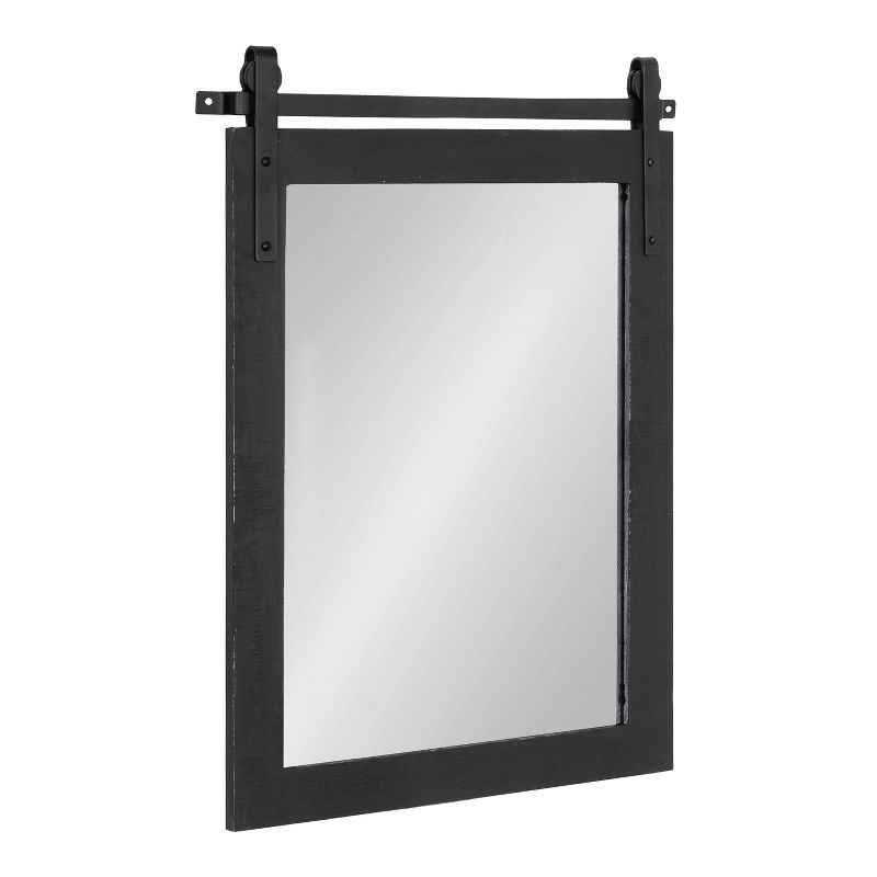 Black Barn Door-Inspired Rectangular Wall Mirror with Wood Frame