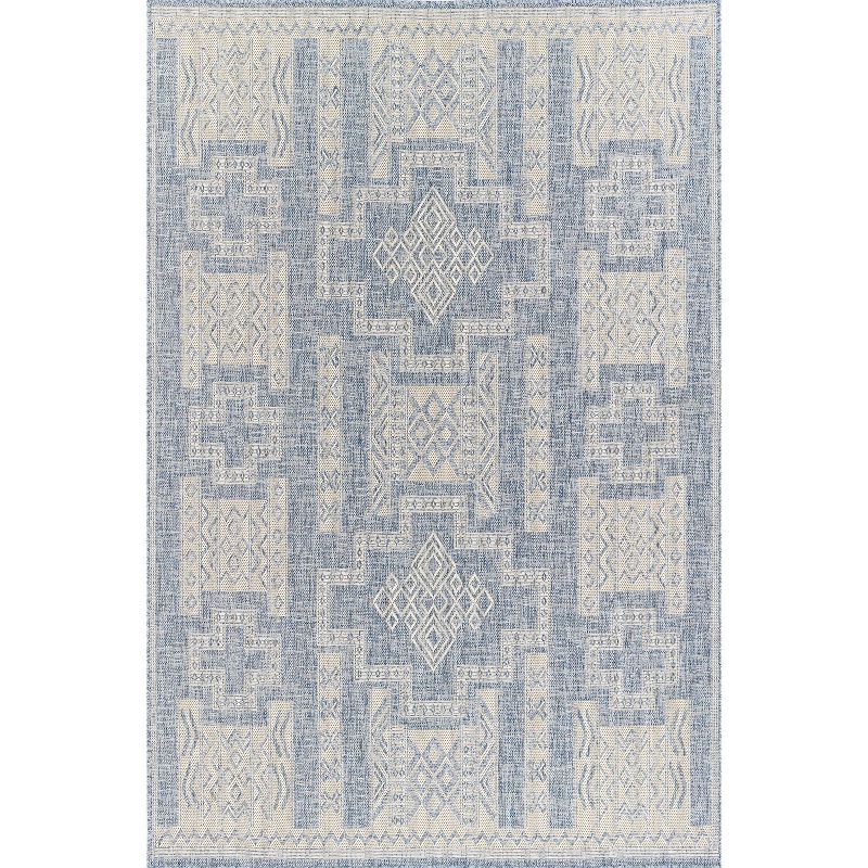 Blue Geometric Tufted Synthetic Indoor/Outdoor Rug