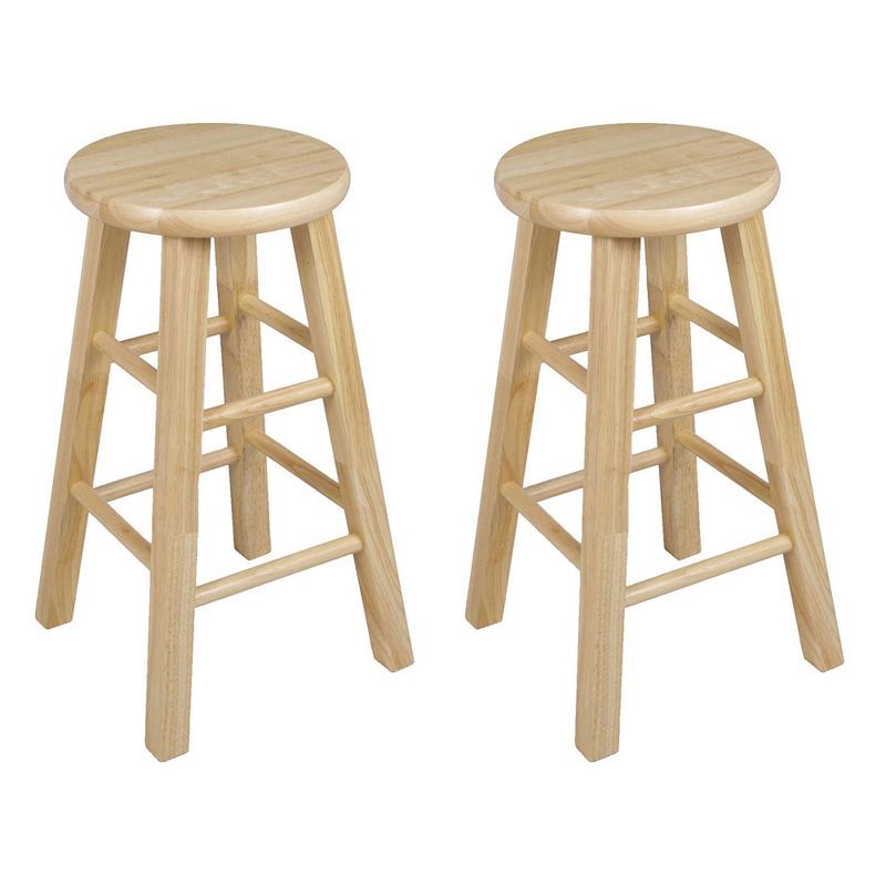 Adjustable Backless Natural Brown Wooden Counter Stool, 24 Inch, Set of 2