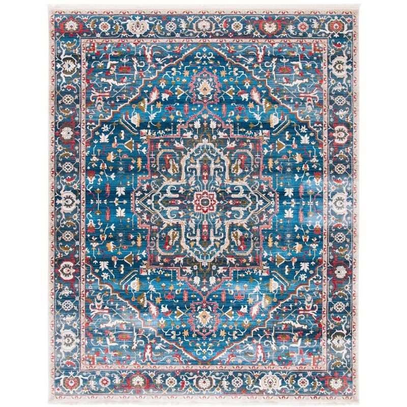 Blue and Ivory Synthetic 8' x 10' Rectangular Area Rug
