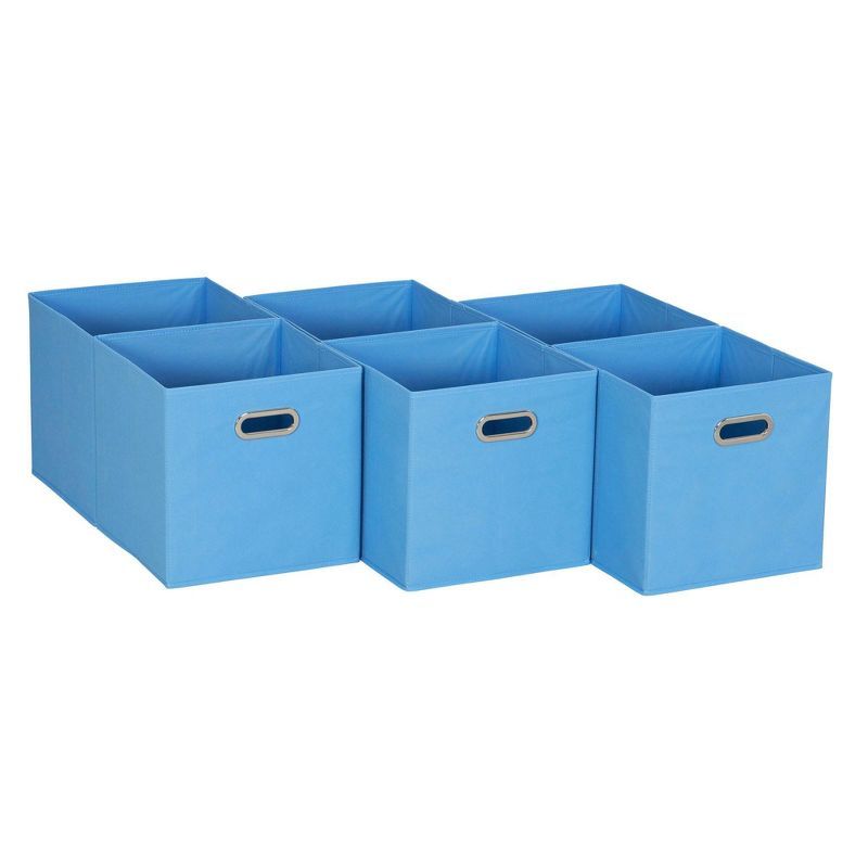 Light Blue Fabric Storage Cube Bins with Grommet Handles, Set of 6